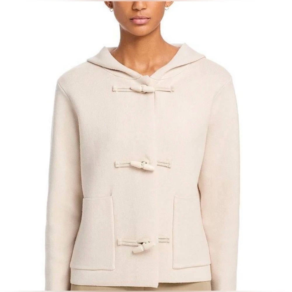 Sioni Double Knit Toggle Hooded Women’s Cream Double Pocket Duffle Jacket Sz L